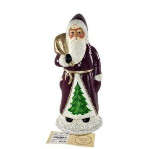 Ino Schaller German Papier Mache Santa Figurine Christmas Tree Burgundy Gold 8"